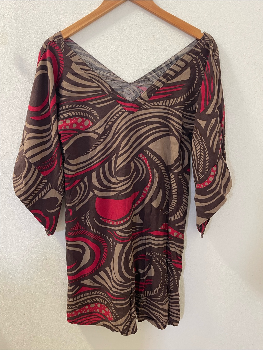 Manuhealii Mini Dress In Brown, Red And Tan Abstract Swirl Print
